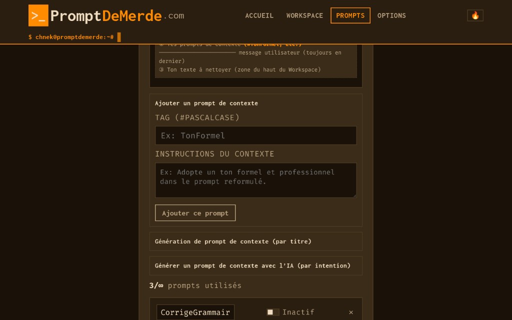 Prompts — ajouter un prompt de contexte