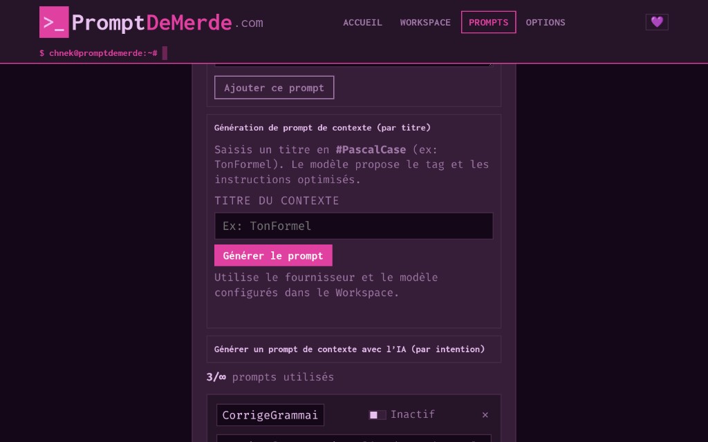 Prompts — génération par titre #PascalCase