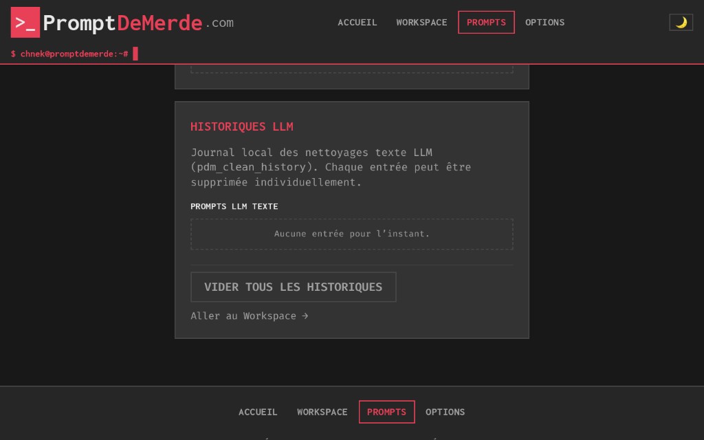Prompts — historiques LLM