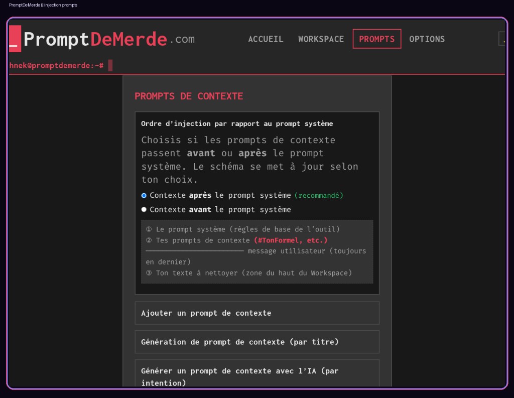 Capture — prompts de contexte et ordre d’injection