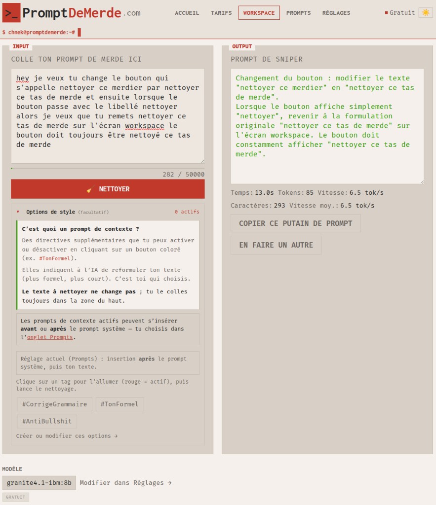 Capture — Workspace PromptDeMerde